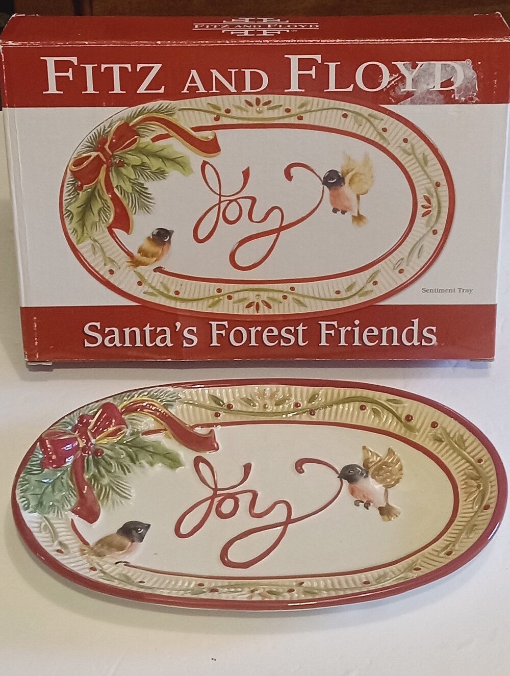 Fitz And Floyd 2011 Santa's Forest Friends "JOY" Tray Christmas Serving Dish